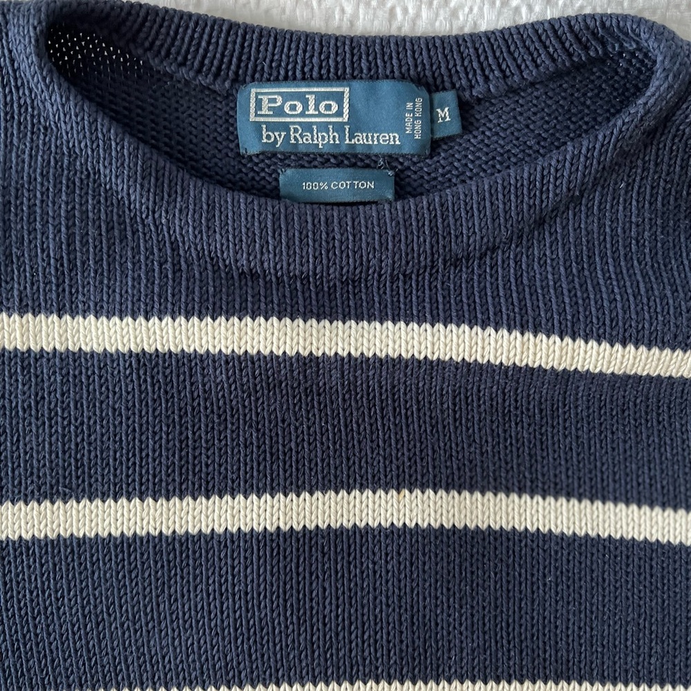 Polo Ralph Lauren Blue and White Stripe Crewneck French Style Stripe Sweater